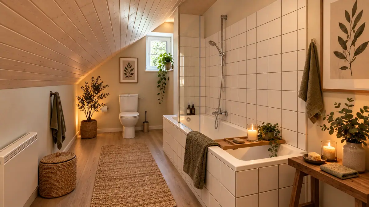 Inspiration de salle de bain chaleureuse sous pente pour la maison du Verger