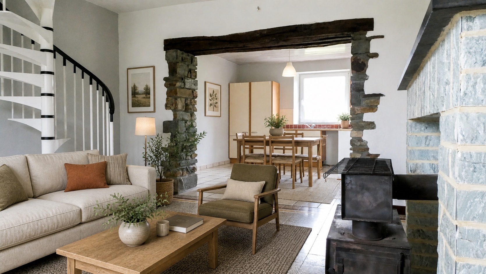 Inspiration d’aménagement chaleureuse pour la pièce de vie de la maison du Verger