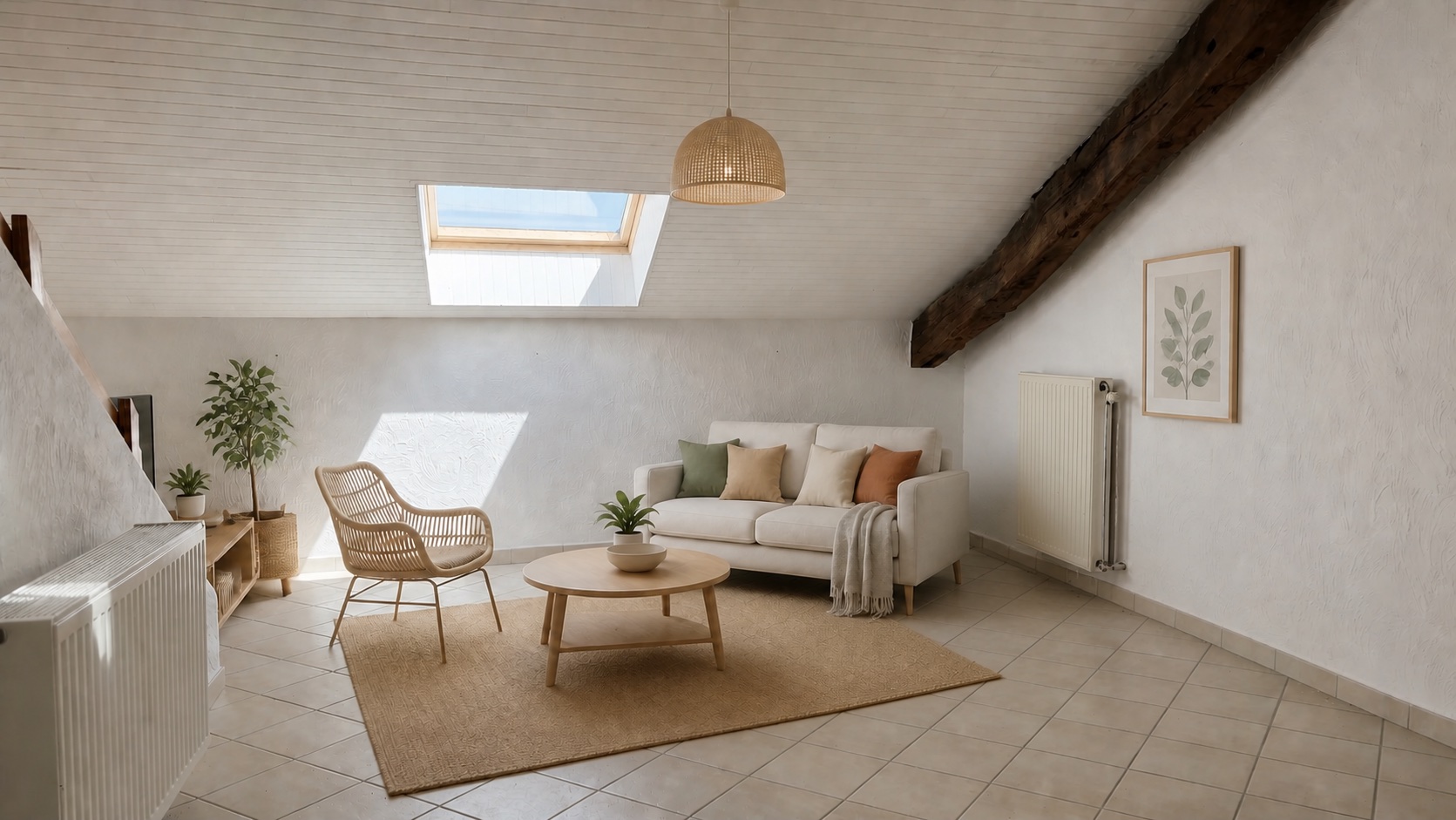 Inspiration de salon lumineux sous le Velux dans le studio
